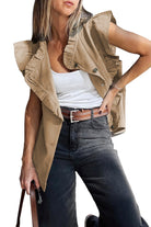 Pale Khaki Ruffle Plain Denim Jacket Vest Jackets dfdf82e90f49c5bd