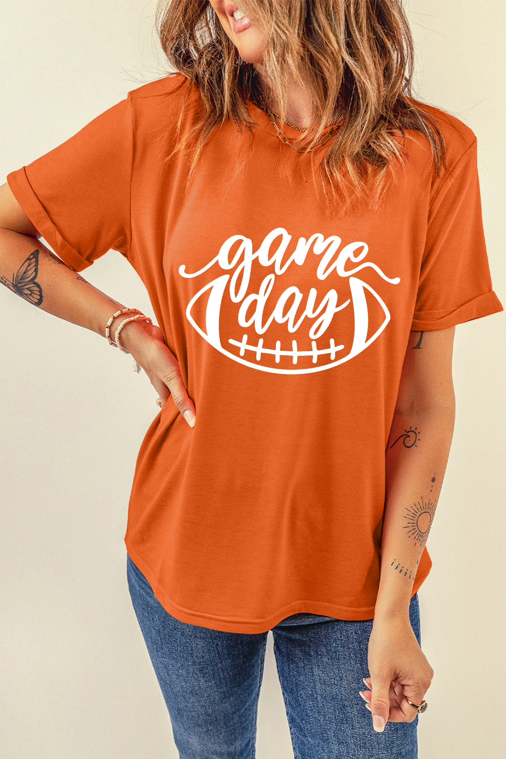 Orange game day Football Heat Transfer Printing Womens T Shirt Graphic Tees e003fe0d54cd0184