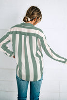 Green Striped Soft Relaxed Button Up Shirt Blouses e02475c4b11d2555