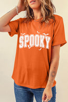 Orange SPOOKY Heat Transfer Printing Crewneck Halloween T Shirt Graphic Tees e03b7f56bf81c141