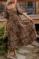 Brown Leopard Print Puff Sleeve Ricrac Maxi Dress Maxi Dresses e049b91d03895ac1