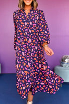 Purple Floral Print Collared Tiered Flowy Long Dress Maxi Dresses e05ad730b2e9167a