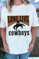White LONG LIVE Cowboys Western Heat Transfer Printing Graphic Loose Tee Graphic Tees e09c45d8d9ec187e