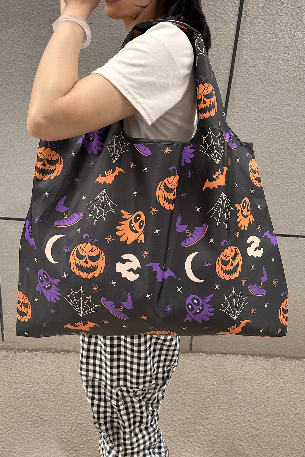 Tillandsia Purple Goth Halloween Pumpkin Large Capacity Foldable Tote Bag Tote Bags e105383157ba54ba
