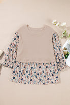 Beige Faux Two Piece Knit Patchwork Floral Plus Size Top Plus Size Tops e10fb1d907d789f8
