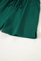 Evergreen Varsity Striped Sleeve Drop Shoulder Sweatshirt and Shorts Set Two Piece Shorts Sets e1367927e5c52cef