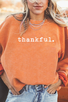 Orange thankful Letter Heat Transfer Printing Ribbed Crew Neck Thanksgiving Sweatshirt Graphic Sweatshirts e18a053b3ada50ae