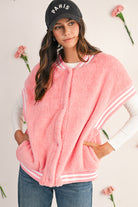 Gossamer Pink Contrast Trim Plush Sleeveless Coat Coats e1fd212f19b9a153