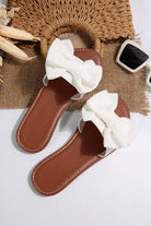 White Bow Decor Flat Slippers Slides Shoes + Flip Flops e1fde0317b8257e8