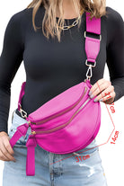 Bright Pink Strap Double Zipper Crossbody Bag Crossbody Bags e2096ce436464ad2