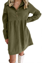 Black Corduroy Half Button Collared Long Sleeve Mini Dress Short Dresses e22814edbd30a271