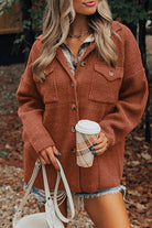 Medium Grey Ribbed Knit Buttons Front Flap Pocket Casual Shacket Jackets e274ff1bf06da732