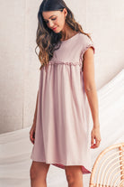 Mint Green Frilled Trim Crewneck Loose Fit Mini Dress Short Dresses e2b5b42996ab94d1