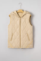Pale Khaki Quilted Padded Casual Winter Jacket Vest with Fleece Lining Jackets e2b5e2b423611f12