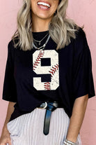 Black Game Day Number 9 Baseball Pattern Heat Transfer Printing Oversize Tee Graphic Tees e2c19b1391fd9fbd