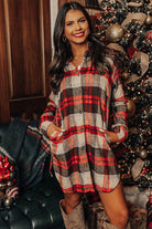 Red Plaid Button Front Side Slit Tunic Jacket Jackets e2ccb40aa1c9f2cf