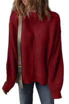 Red Dahlia Solid Color Front Seam Drop Shoulder Loose Sweater Sweaters e3163f7b3d2f3fb3