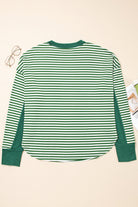 Green Stripe Exposed Seam Patchwork Plus Size Thermal Waffle Top Plus Size Tops e34e671f5c5a01f4