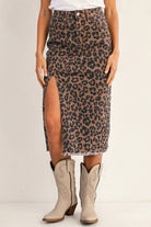 Sky Blue Leopard Frayed Split Denim Midi Skirt Skirts e374565343bdf073