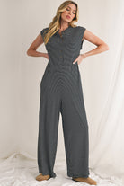 Black White Striped Button Sleeveless Jumpsuit Jumpsuits e3a3bcfc86eb147b