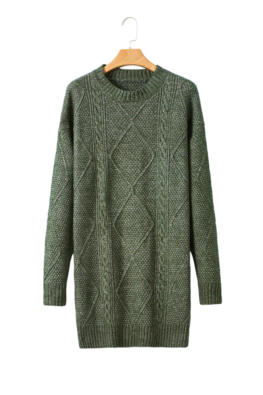 Mist Green Twist Cable Knit Drop Shoulder Loose Fit Sweater Dress Sweater Dresses e3c8fb41ea0c60ac