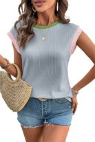 Pink Colorblock Corded Crew Neck Tee T Shirts e3d4722ea1293040