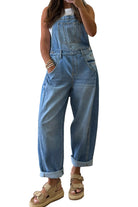 Dusk Blue Adjustable Buckle Straps Straight Leg Denim Overalls Jumpsuits e408541a8abc37c7