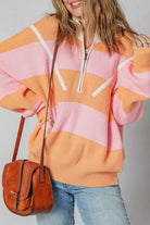 Orange Stripe Half Zip Collar Loose Sweater Sweaters e42df5864ec28840