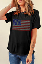 Black Rhinestone American Flag Graphic Round Neck Tee Graphic Tees e44ba52ad635efe7