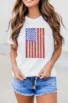 White Shimmery USA Flag Graphic Round Neck Tee Graphic Tees e49c575b34f22c97