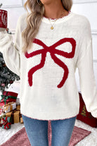 White Sweet Bow Long Sleeve Knit Sweater Sweaters e49fa3302f78ec06