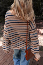 Multicolour Striped Knitted Drop Shoulder Crew Neck Sweater Sweaters e4a60789ff69e123