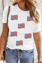 White Sequin American Flag Patched Casual T Shirt Graphic Tees e4aefb09ac2cc418