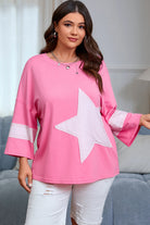 Pink Raw Edge Frayed Star Patched Plus Size Top Plus Size Tops e4b24d3476e9ce63