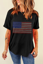 Black Rhinestone American Flag Graphic Round Neck Tee Graphic Tees e4c2bdd68802dc77