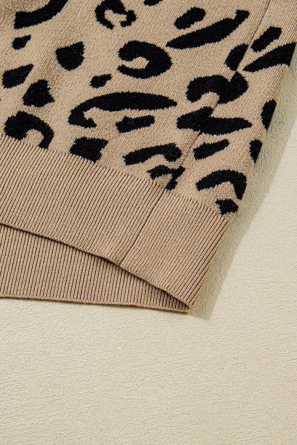 Brown Leopard Knitted Lace Trim Cuffed Plus Size Sweater Plus Size Sweaters&Cardigans e4df0dffb34491da