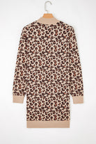 Khaki Leopard Print High Neck Shift Mini Sweater Dress Sweater Dresses e4f561b93c59c267