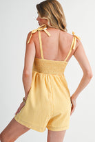Yellow Stripe Tie Strap Smocked Back Wide Leg Romper Rompers e4feb71684f38b0b