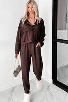 Chicory Coffee Button Drawstring Cropped Hoodie Sweatpants Set Two Piece Pants Sets e5005701afe86a18