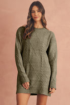 Mist Green Twist Cable Knit Drop Shoulder Loose Fit Sweater Dress Sweater Dresses e50f533f01d7fd56