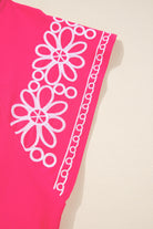 Strawberry Pink Floral Embroidered Flutter Sleeve Pleated Plus Size Blouse Plus Size Tops e55d8e33d36a5897