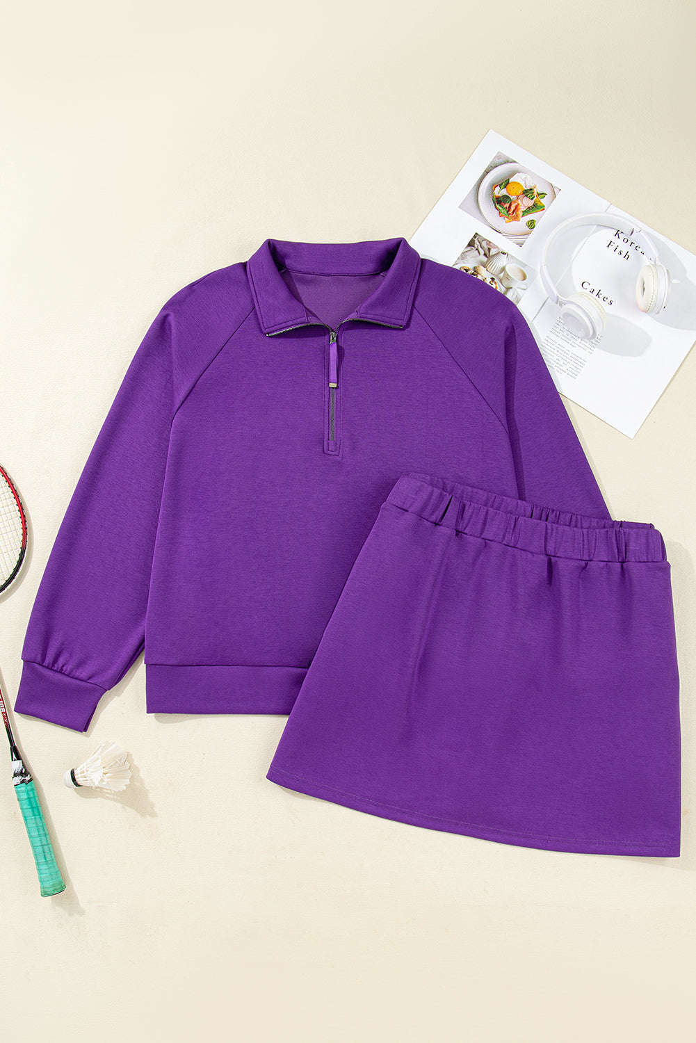 Wisteria Collar Half Zip Pullover Mini Skirt Plus Size 2pcs Set Plus Size Matching Sets e5aca2f1c77ce4ca