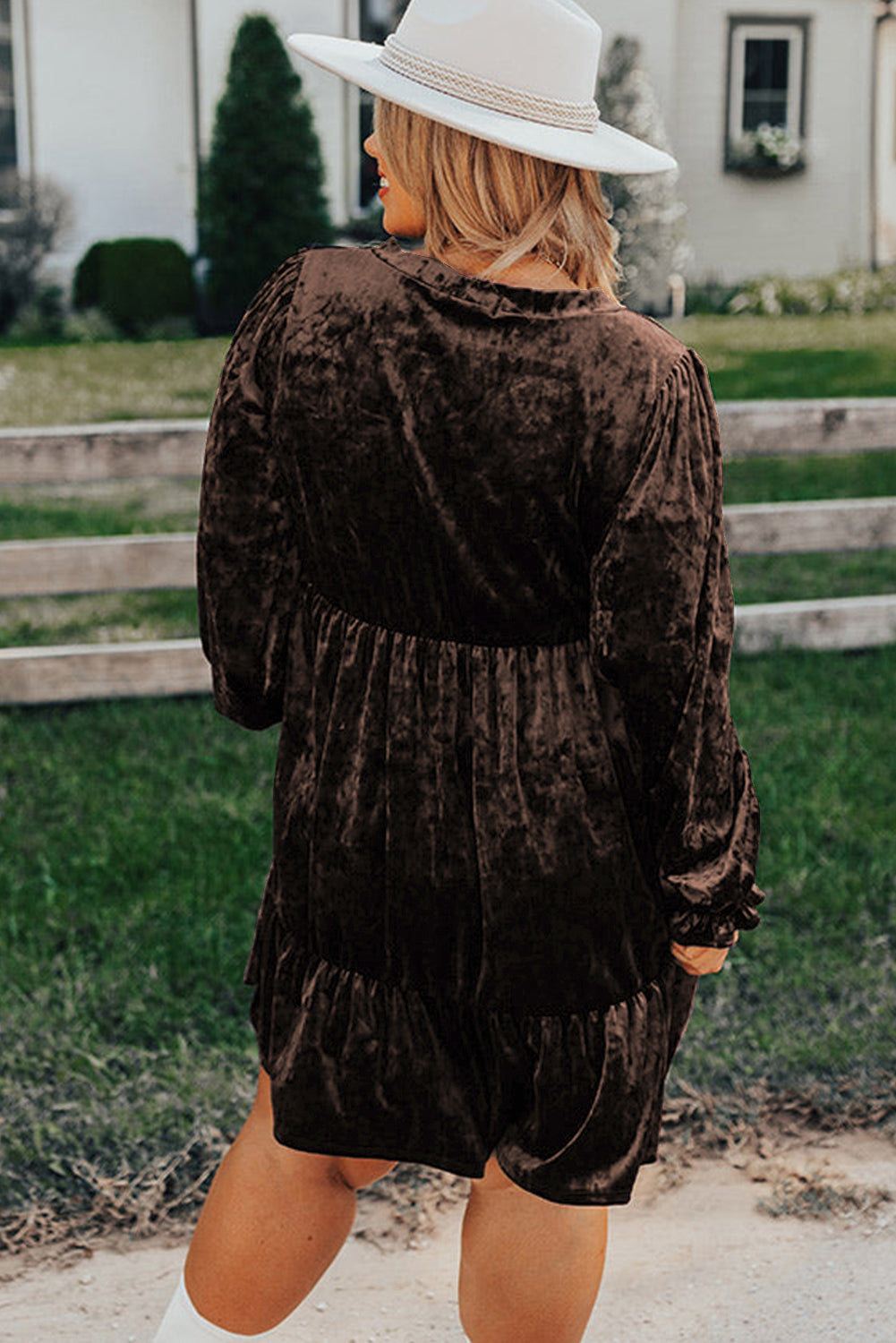 Coffee Plus Size Velvet Babydoll Mini Dress Plus Size Dresses e5ce89097fa41832