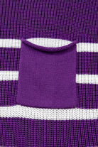 Purple Stripe Raw Edge Patched Pocket Short Sleeve Knit Sweater Sweaters e5debbe8b655f930