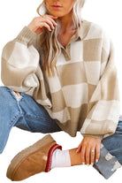 Mist Green Checkered V-Neck Collared Pullover Sweater Sweaters e5f4ae3e31ddc818