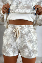 Light Grey Camouflage Print Round Neck Drop Sleeve Shorts Set Two Piece Shorts Sets e5f5190f76e8b642