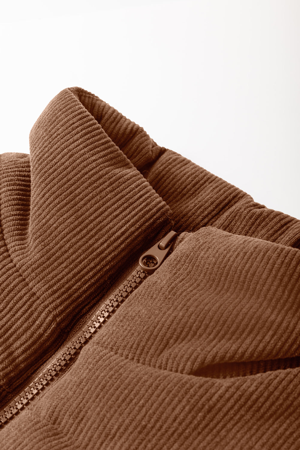 Beige Corduroy Stand Neck Zipped Puffer Vest Vests e60fb8e1a27c05f7