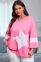 Pink Raw Edge Frayed Star Patched Plus Size Top Plus Size Tops e6439e3f8bc3d6d9