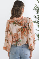 Orange Floral Puff Sleeve Lightweight Shirt Blouses e648998d824713fd