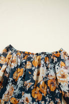 Blue Floral Off Shoulder Bell Sleeve Smocked Peplum Top Blouses e6616c08169402f9